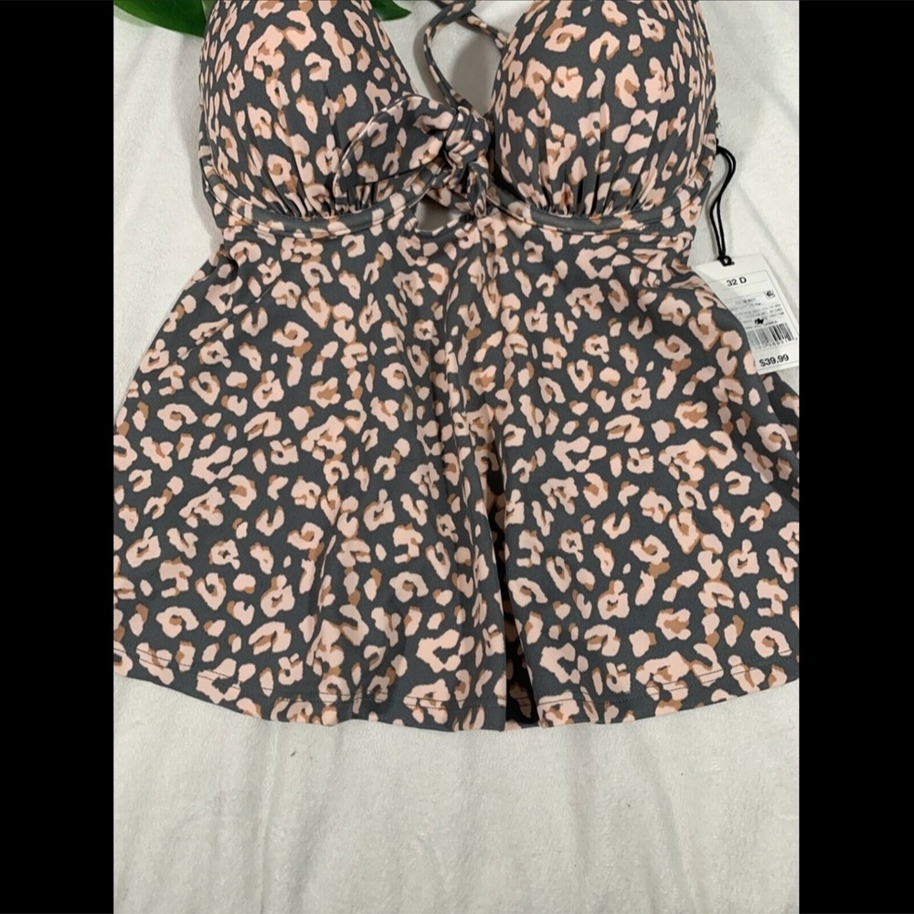 NWT $40 Shade & Shore Cabana‎ Light Lift Tie Front Tankini Top [SZ 32D ] - Picture 8 of 13